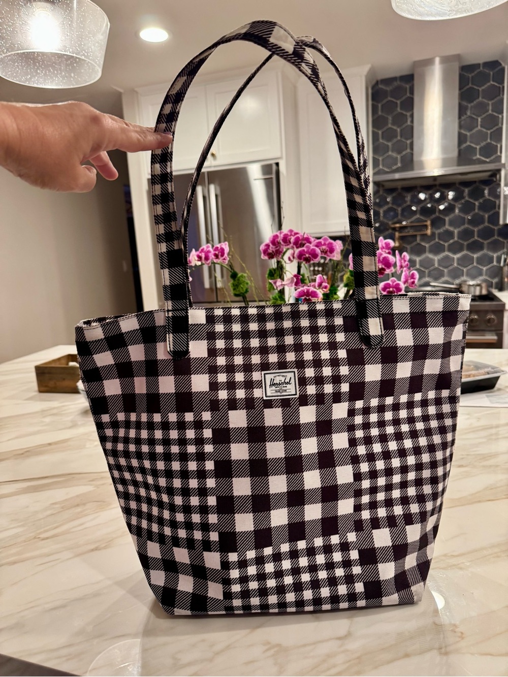 Herschel Supply Company Black and White Plaid Tote